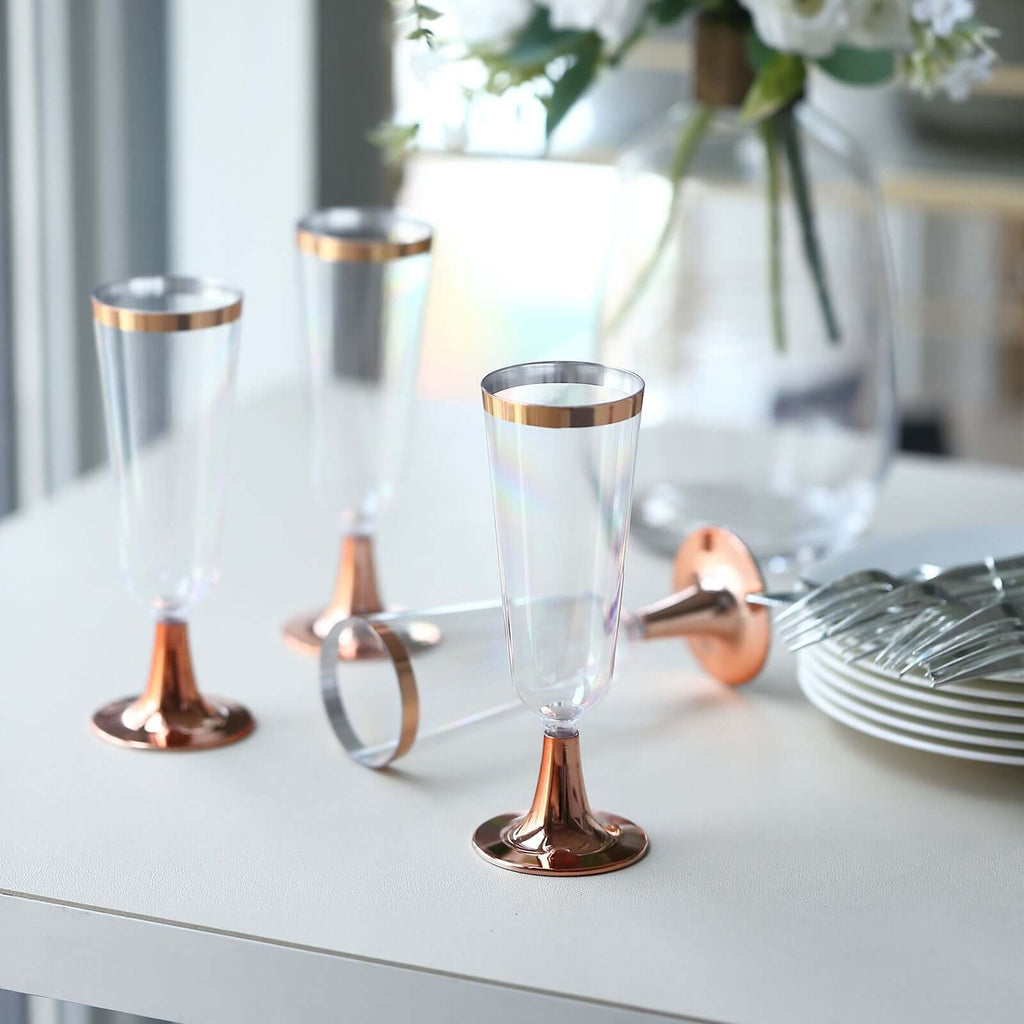 12 - Pack Plastic Champagne Flutes Clear with Rose Gold Rim - Sleek Detachable Base Disposable Champagne Glasses for Toasting & Cocktail Parties 5oz - Bell Racket Store