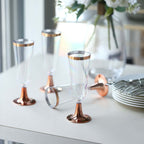 12 - Pack Plastic Champagne Flutes Clear with Rose Gold Rim - Sleek Detachable Base Disposable Champagne Glasses for Toasting & Cocktail Parties 5oz - Bell Racket Store
