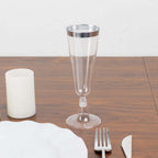 12 - Pack Plastic Champagne Flutes Clear with Silver Rim - Stylish Disposable Cocktail Glasses for Parties 5oz 6" - Bell Racket Store