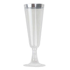 12 - Pack Plastic Champagne Flutes Clear with Silver Rim - Stylish Disposable Cocktail Glasses for Parties 5oz 6" - Bell Racket Store