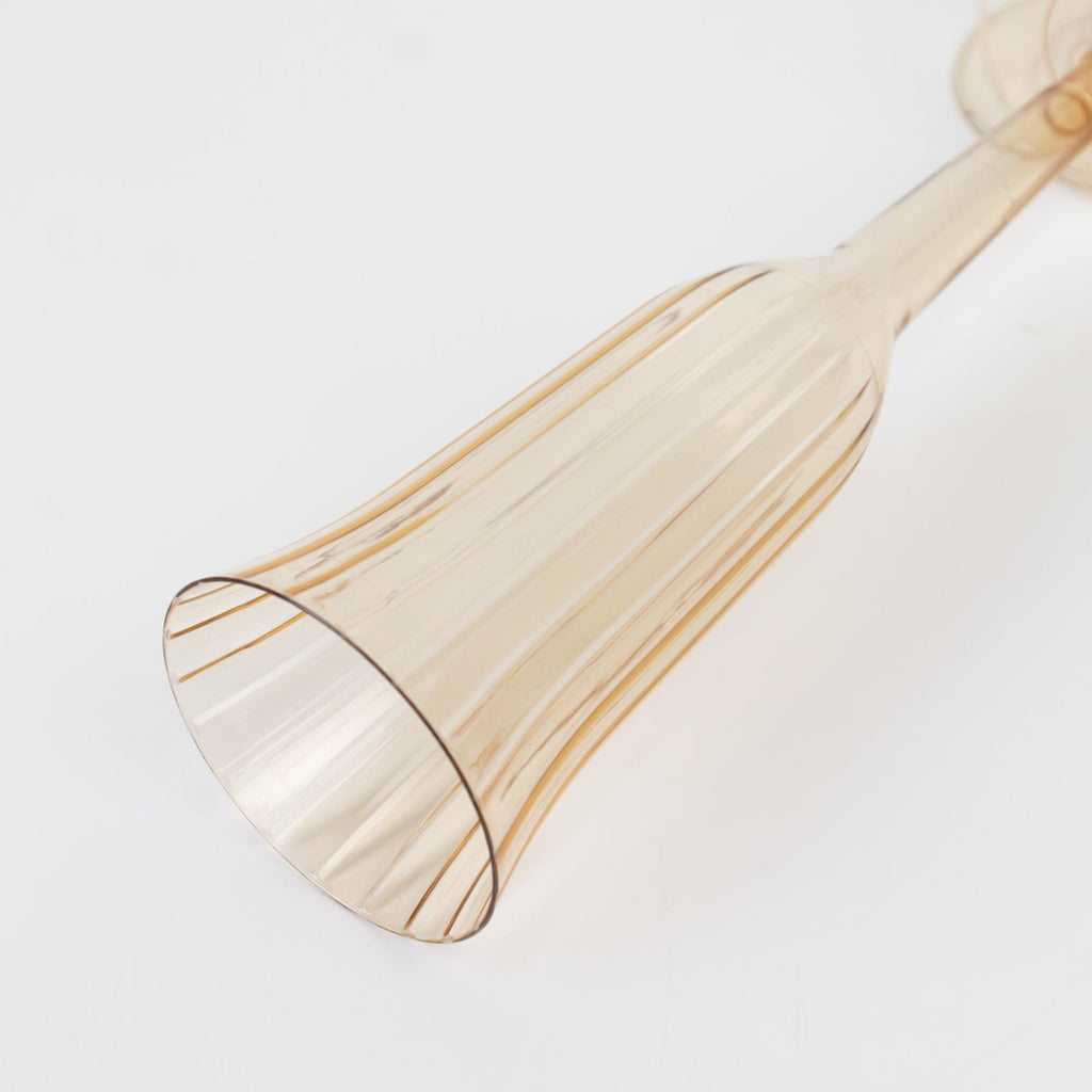 12 - Pack Plastic Champagne Flutes Transparent Amber Gold Flared Design - Lightweight Disposable Toasting Glasses 6oz - Bell Racket Store