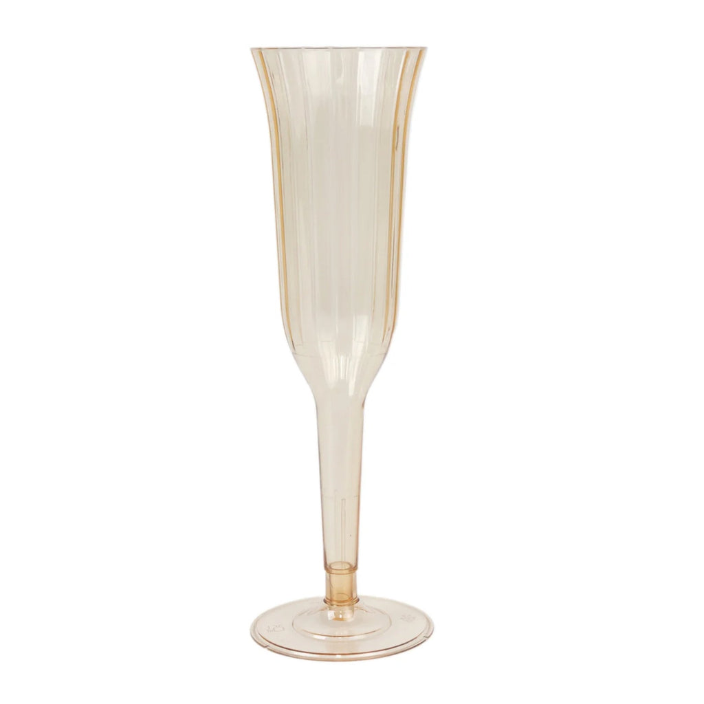 12 - Pack Plastic Champagne Flutes Transparent Amber Gold Flared Design - Lightweight Disposable Toasting Glasses 6oz - Bell Racket Store