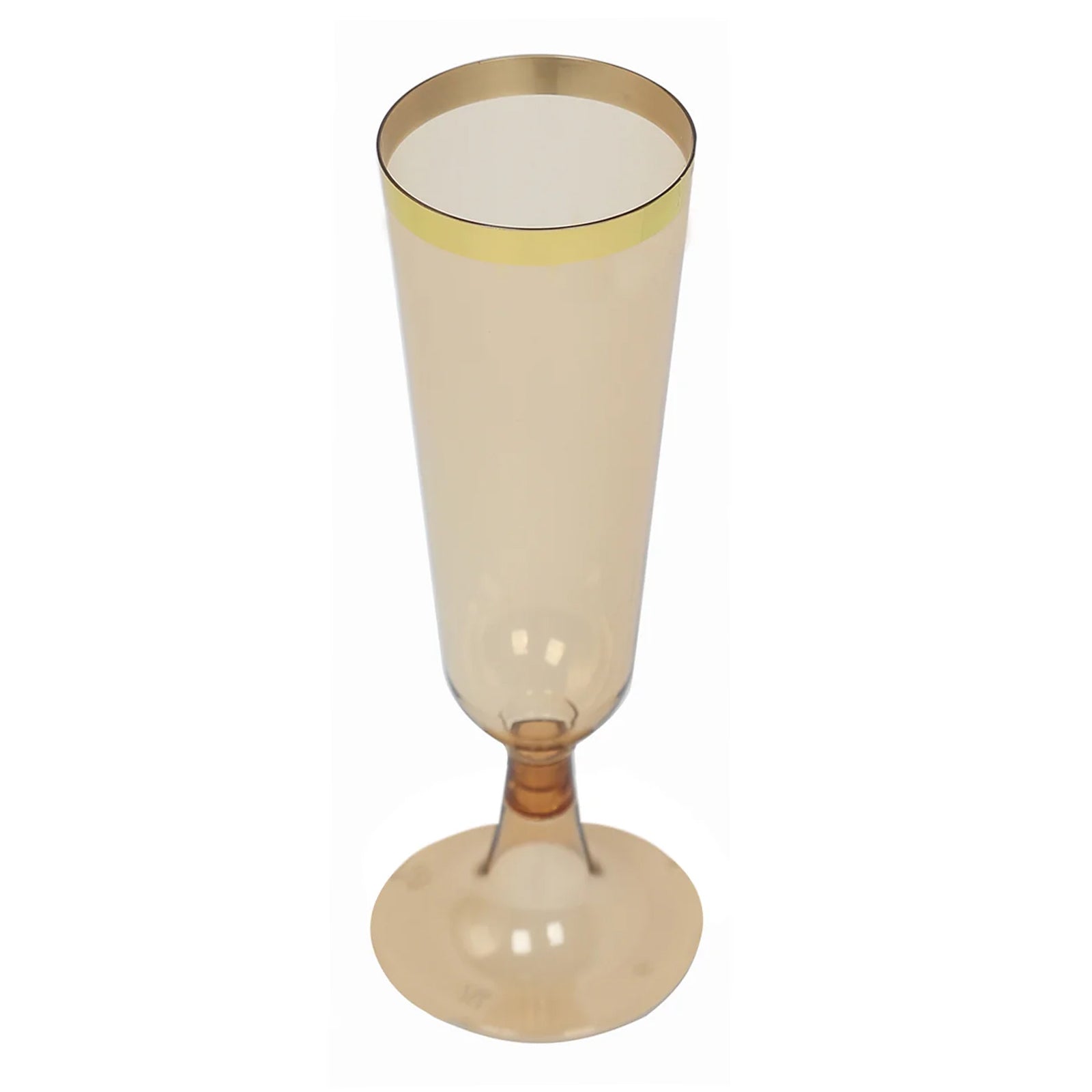 12 - Pack Plastic Champagne Flutes Transparent Amber Gold with Gold Rim - Stylish Disposable Cocktail Glasses for Parties 5oz 6" - Bell Racket Store