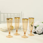 12 - Pack Plastic Champagne Flutes Transparent Amber Gold with Gold Rim - Stylish Disposable Cocktail Glasses for Parties 5oz 6" - Bell Racket Store