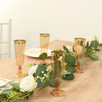 12 - Pack Plastic Champagne Flutes Transparent Amber Gold with Gold Rim - Stylish Disposable Cocktail Glasses for Parties 5oz 6" - Bell Racket Store