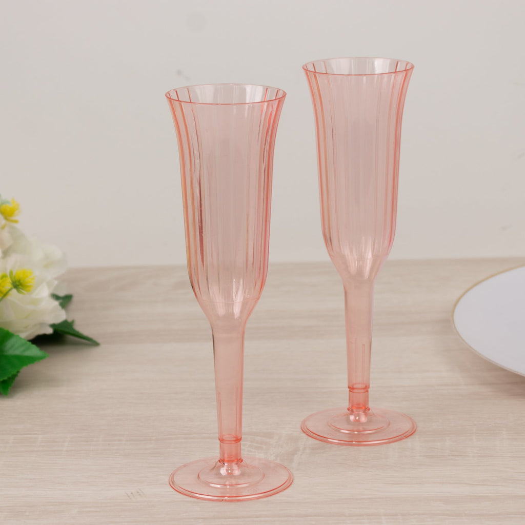 12 - Pack Plastic Champagne Flutes Transparent Blush Flared Design - Lightweight Disposable Toasting Glasses 6oz - Bell Racket Store