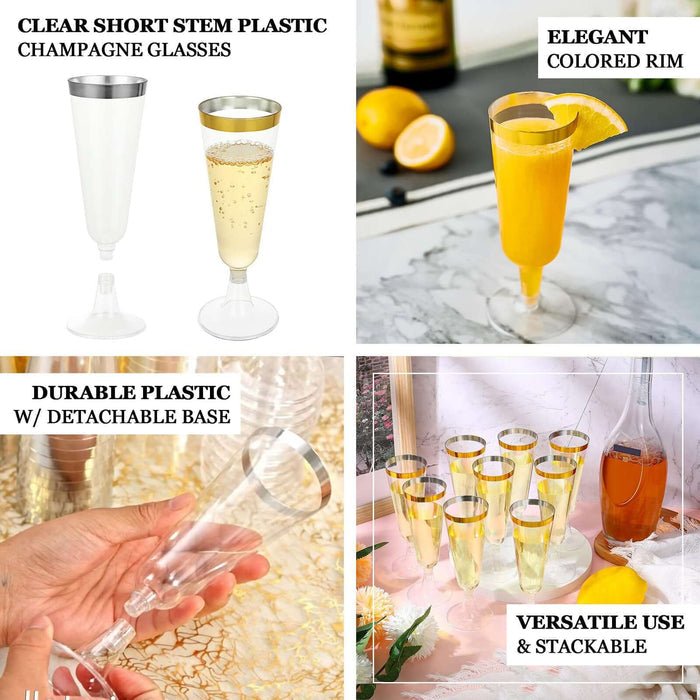 12 - Pack Plastic Champagne Flutes Transparent Blush with Gold Rim - Stylish Disposable Cocktail Glasses for Parties 5oz 6" - Bell Racket Store