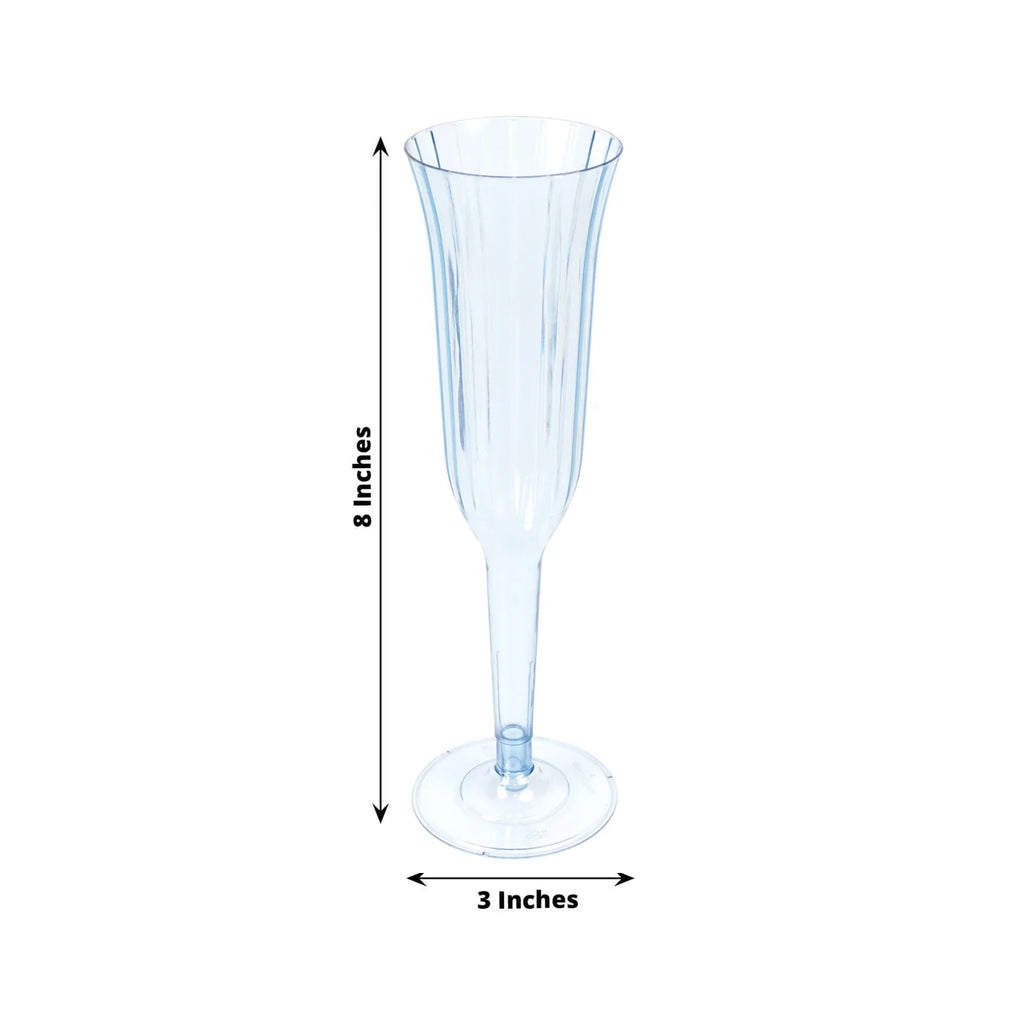 12 - Pack Plastic Champagne Flutes Transparent Dusty Blue Flared Design - Lightweight Disposable Toasting Glasses 6oz - Bell Racket Store