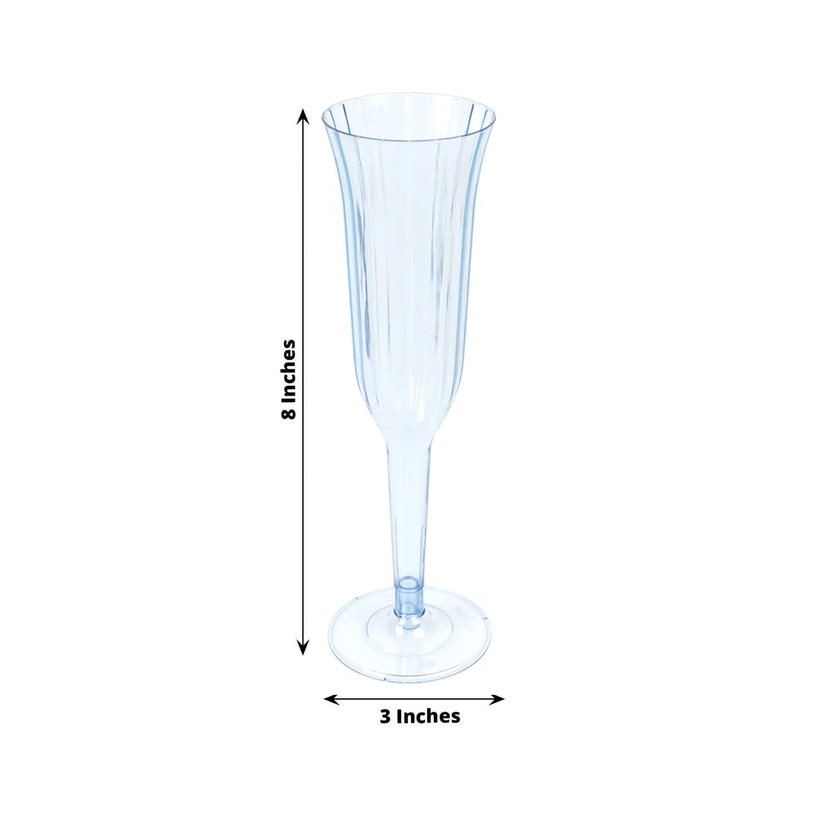 12 - Pack Plastic Champagne Flutes Transparent Dusty Blue Flared Design - Lightweight Disposable Toasting Glasses 6oz - Bell Racket Store