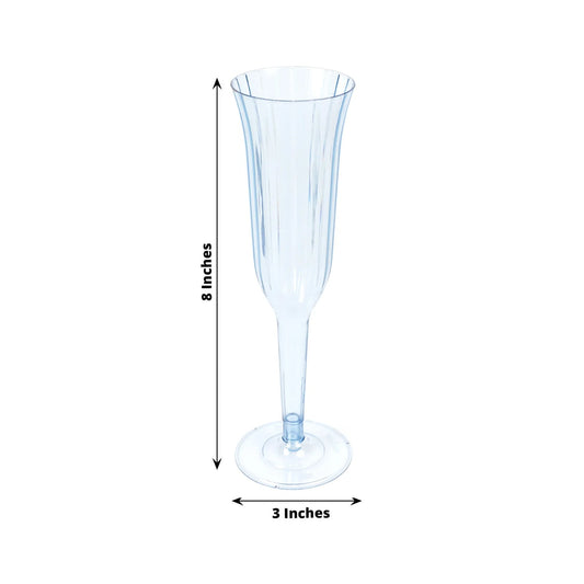 12 - Pack Plastic Champagne Flutes Transparent Dusty Blue Flared Design - Lightweight Disposable Toasting Glasses 6oz - Bell Racket Store