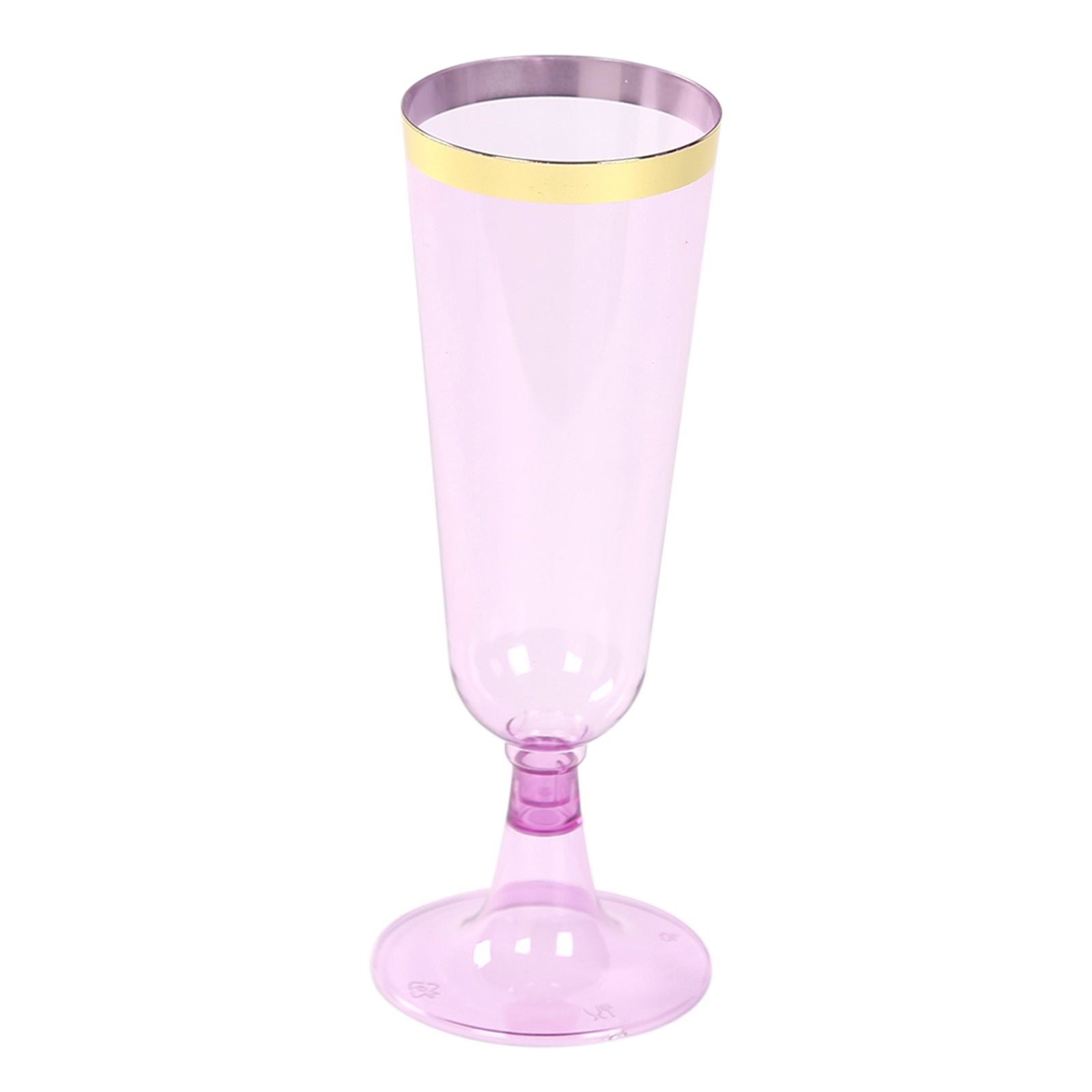 12 - Pack Plastic Champagne Flutes Transparent Purple with Gold Rim - Stylish Disposable Cocktail Glasses for Parties 5oz 6" - Bell Racket Store