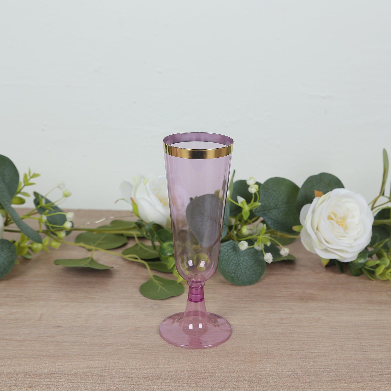 12 - Pack Plastic Champagne Flutes Transparent Purple with Gold Rim - Stylish Disposable Cocktail Glasses for Parties 5oz 6" - Bell Racket Store