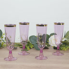 12 - Pack Plastic Champagne Flutes Transparent Purple with Gold Rim - Stylish Disposable Cocktail Glasses for Parties 5oz 6" - Bell Racket Store