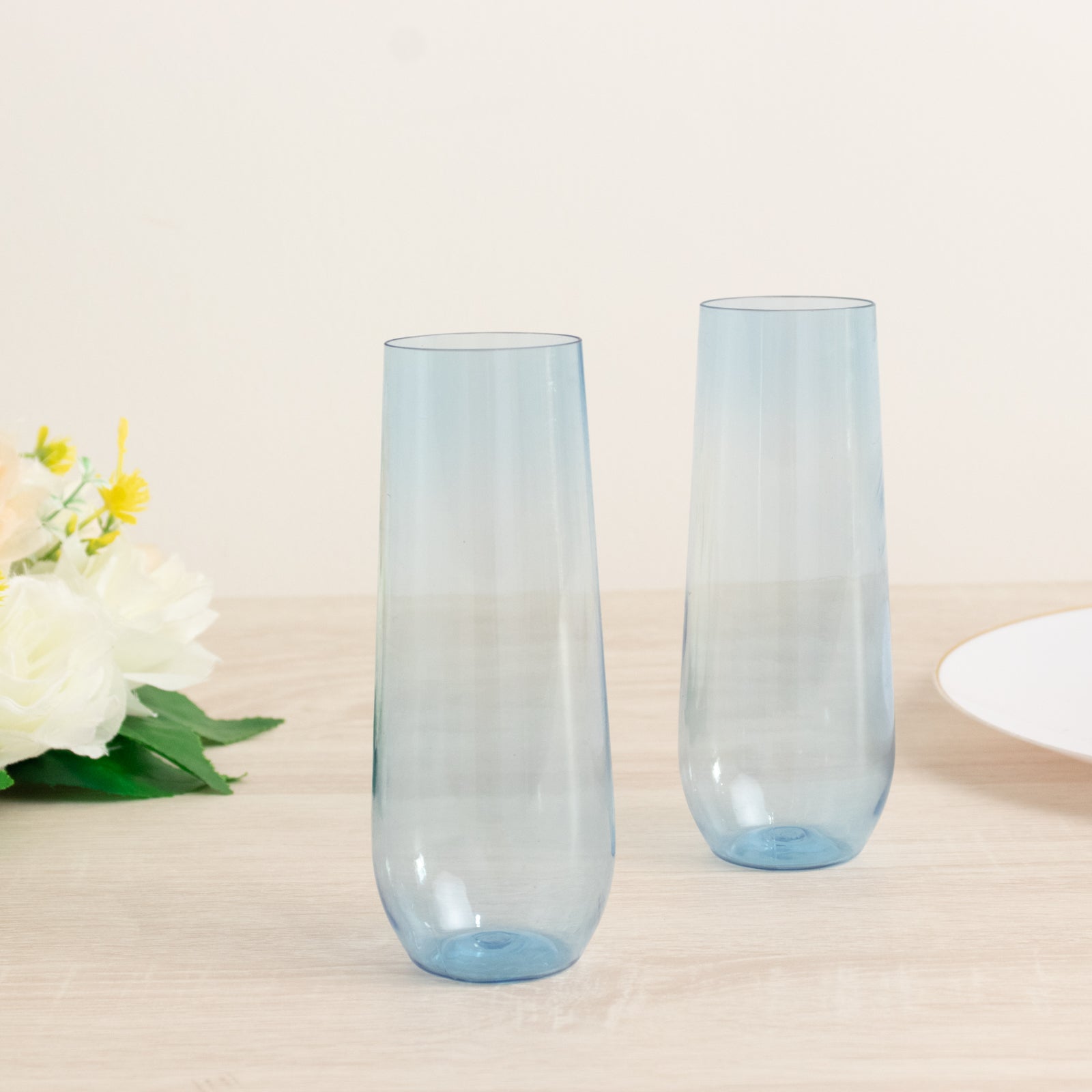 12 Pack Plastic Champagne Glasses in Transparent Blue, Reusable Lightweight Champagne Flutes 9oz - Bell Racket Store