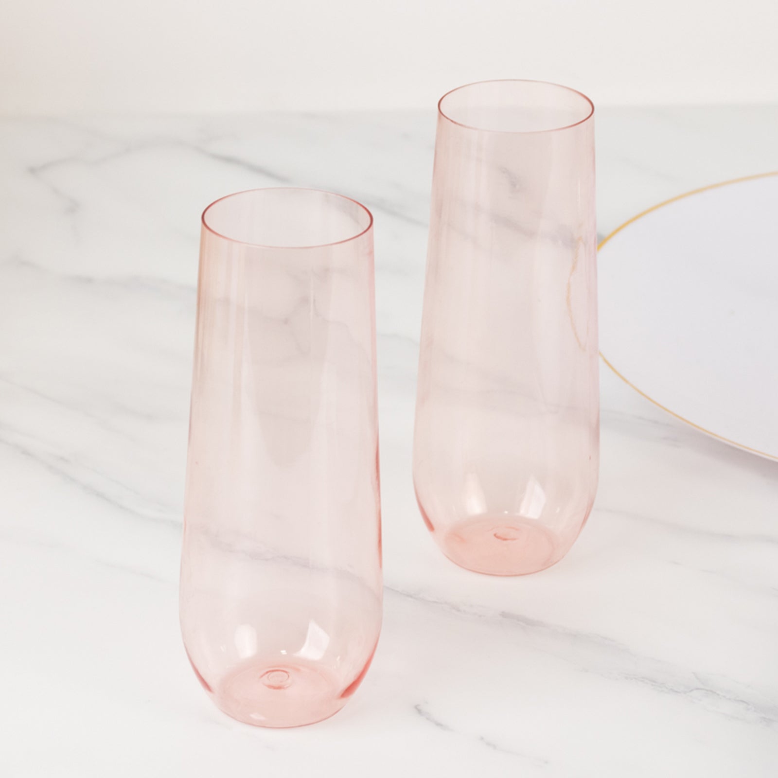 12 Pack Plastic Champagne Glasses in Transparent Blush, Reusable Lightweight Champagne Flutes 9oz - Bell Racket Store