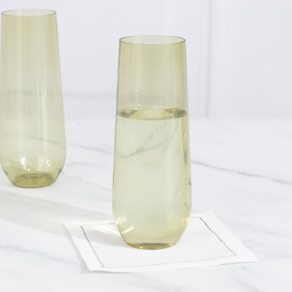 12 Pack Plastic Champagne Glasses in Transparent Dusty Sage Green, Reusable Lightweight Champagne Flutes 9oz - Bell Racket Store