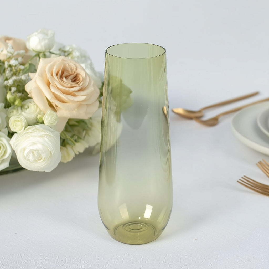 12 Pack Plastic Champagne Glasses in Transparent Dusty Sage Green, Reusable Lightweight Champagne Flutes 9oz - Bell Racket Store