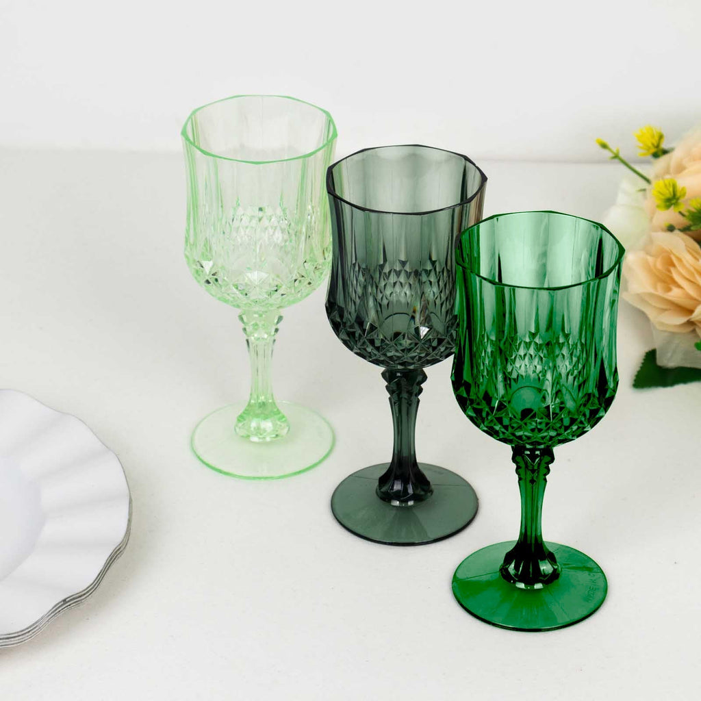 12 - Pack Plastic Cocktail Goblets Assorted Green Transparent Crystal Cut - Shatterproof Drinkware 8oz - Bell Racket Store