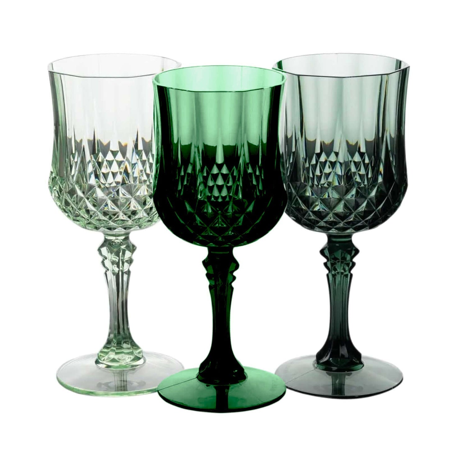 12 - Pack Plastic Cocktail Goblets Assorted Green Transparent Crystal Cut - Shatterproof Drinkware 8oz - Bell Racket Store