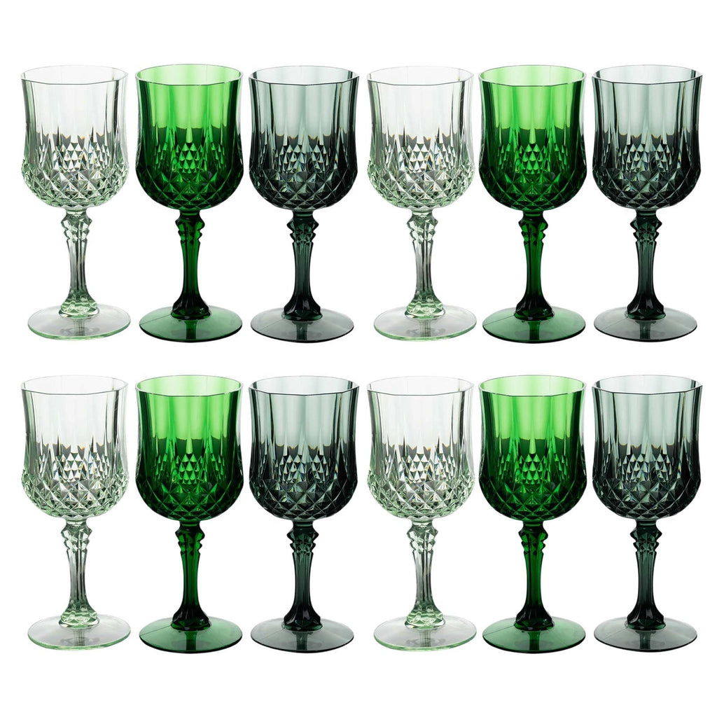 12 - Pack Plastic Cocktail Goblets Assorted Green Transparent Crystal Cut - Shatterproof Drinkware 8oz - Bell Racket Store