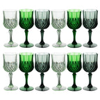 12 - Pack Plastic Cocktail Goblets Assorted Green Transparent Crystal Cut - Shatterproof Drinkware 8oz - Bell Racket Store