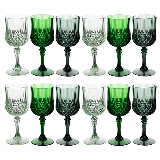 12 - Pack Plastic Cocktail Goblets Assorted Green Transparent Crystal Cut - Shatterproof Drinkware 8oz - Bell Racket Store