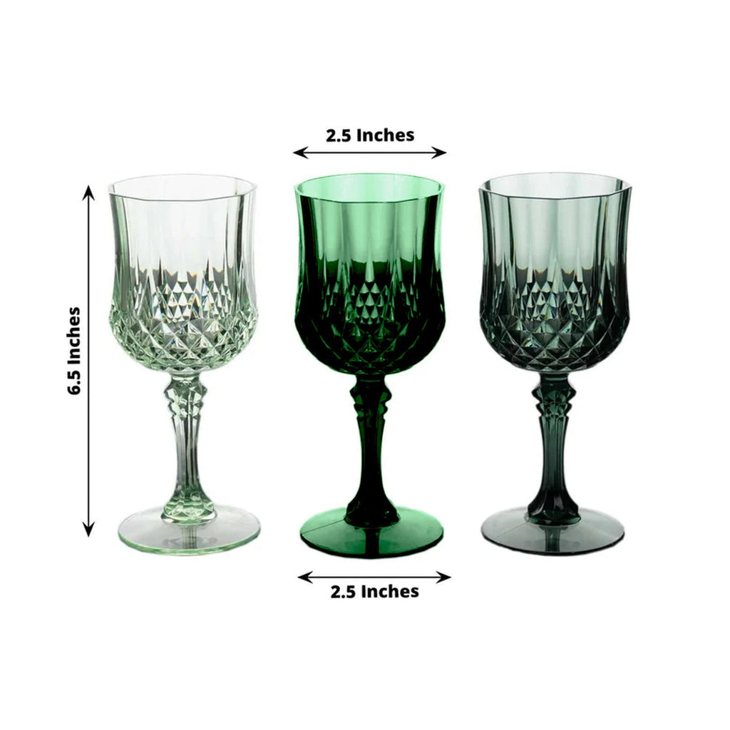 12 - Pack Plastic Cocktail Goblets Assorted Green Transparent Crystal Cut - Shatterproof Drinkware 8oz - Bell Racket Store