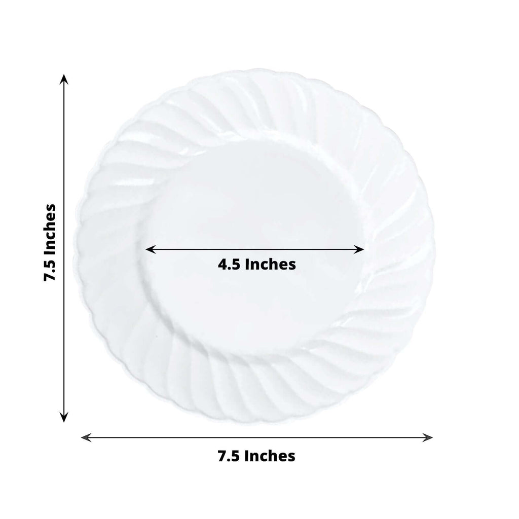 12 - Pack Plastic Dessert Plates White Flair Rim - Sturdy Disposable Salad Plates 7.5" - Bell Racket Store