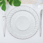12 - Pack Plastic Dessert Plates White Flair Rim - Sturdy Disposable Salad Plates 7.5" - Bell Racket Store