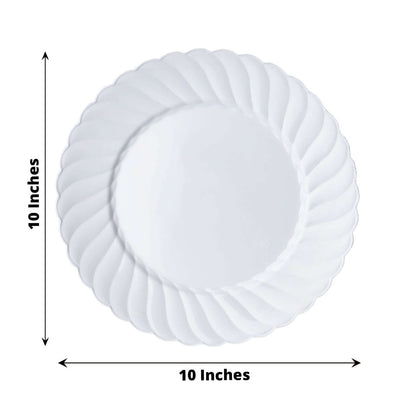 12 - Pack Plastic Dinner Plates Glossy White Swirl Rim - Durable Disposable Plates for Gatherings 10" - NestOCart