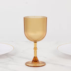 12 - Pack Plastic Goblets Amber Gold Vintage Ribbed Pattern - Reusable Shatterproof Glassware 9oz - Bell Racket Store