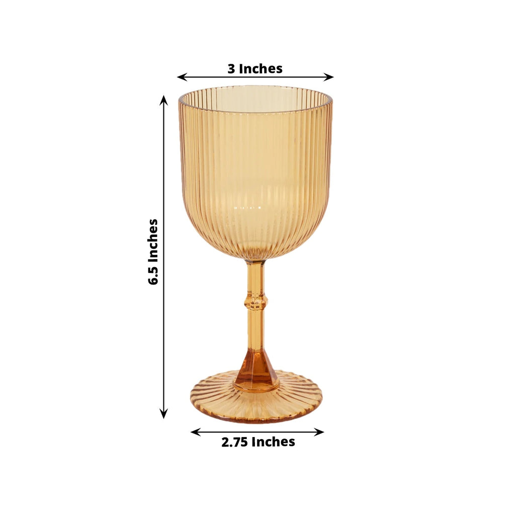 12 - Pack Plastic Goblets Amber Gold Vintage Ribbed Pattern - Reusable Shatterproof Glassware 9oz - Bell Racket Store
