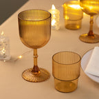 12 - Pack Plastic Goblets Amber Gold Vintage Ribbed Pattern - Reusable Shatterproof Glassware 9oz - Bell Racket Store