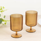 12 - Pack Plastic Goblets Amber Gold Vintage Ribbed Pattern Short Stem - Reusable Wine Glasses 12oz - Bell Racket Store