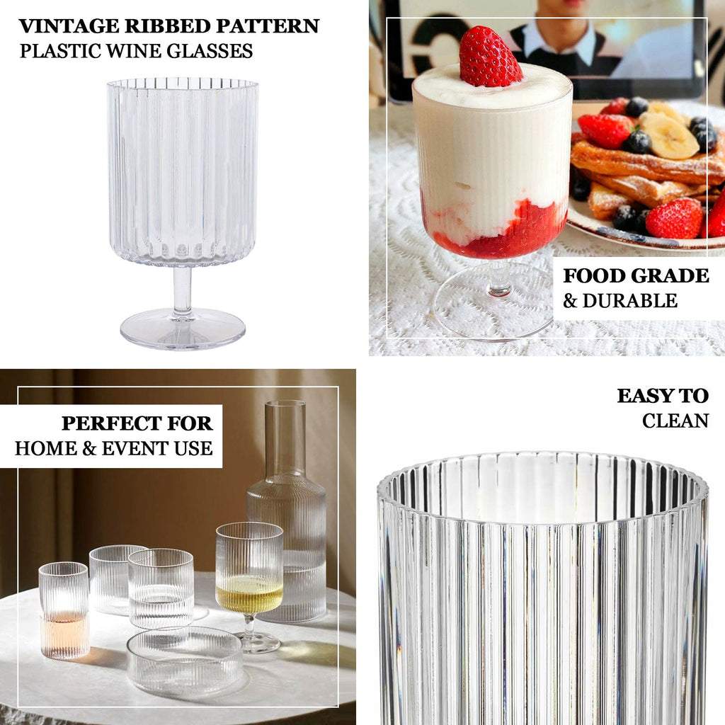 12 - Pack Plastic Goblets Amber Gold Vintage Ribbed Pattern Short Stem - Reusable Wine Glasses 12oz - Bell Racket Store