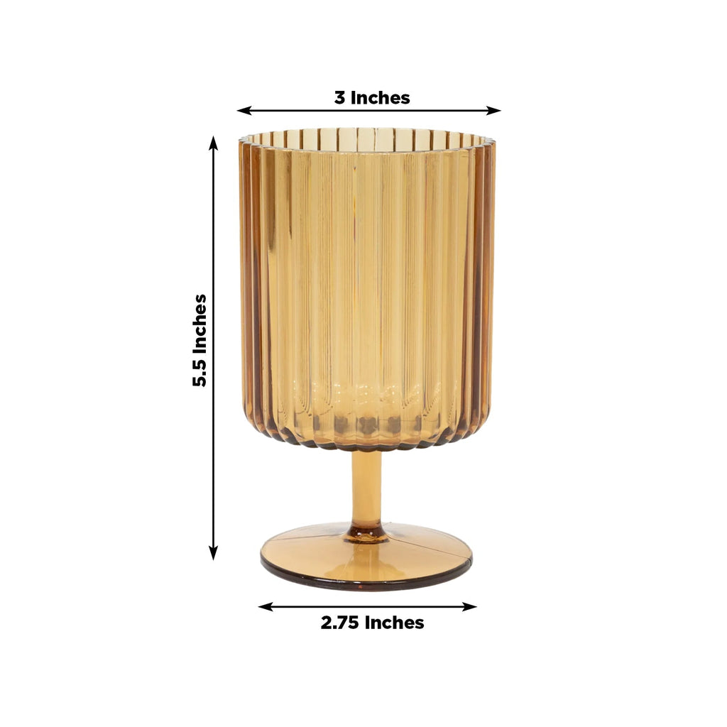 12 - Pack Plastic Goblets Amber Gold Vintage Ribbed Pattern Short Stem - Reusable Wine Glasses 12oz - Bell Racket Store
