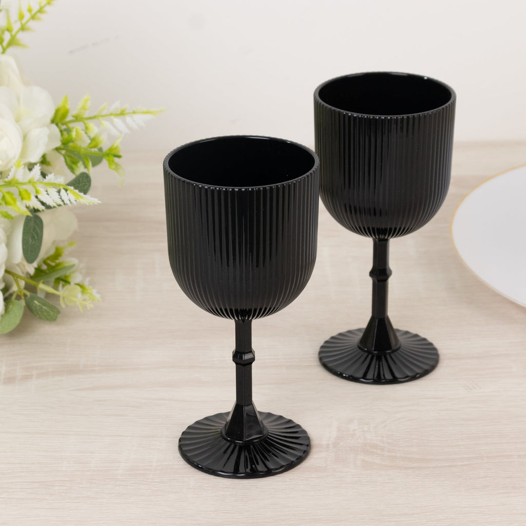 12 - Pack Plastic Goblets Black Vintage Ribbed Pattern - Reusable Shatterproof Glassware 9oz - Bell Racket Store