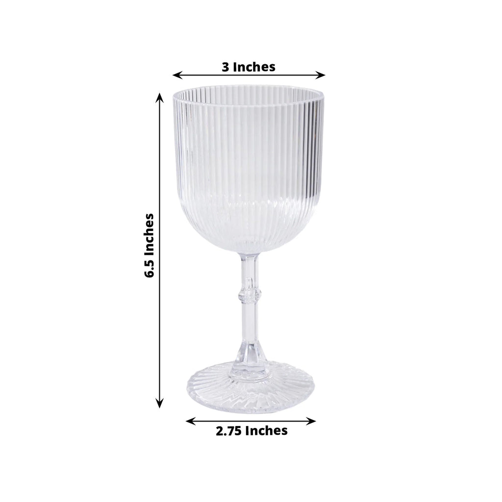 12 - Pack Plastic Goblets Clear Vintage Ribbed Pattern - Reusable Shatterproof Glassware 9oz - Bell Racket Store