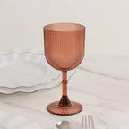 12 - Pack Plastic Goblets Dusty Rose Vintage Ribbed Pattern - Reusable Shatterproof Glassware 9oz - Bell Racket Store