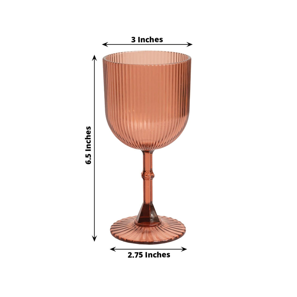 12 - Pack Plastic Goblets Dusty Rose Vintage Ribbed Pattern - Reusable Shatterproof Glassware 9oz - Bell Racket Store