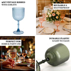 12 - Pack Plastic Goblets Dusty Rose Vintage Ribbed Pattern - Reusable Shatterproof Glassware 9oz - Bell Racket Store