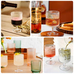 12 - Pack Plastic Goblets Dusty Sage Green Vintage Ribbed Pattern Short Stem - Reusable Wine Glasses 12oz - Bell Racket Store