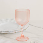 12 - Pack Plastic Goblets Transparent Blush Vintage Ribbed Pattern - Reusable Shatterproof Glassware 9oz - Bell Racket Store