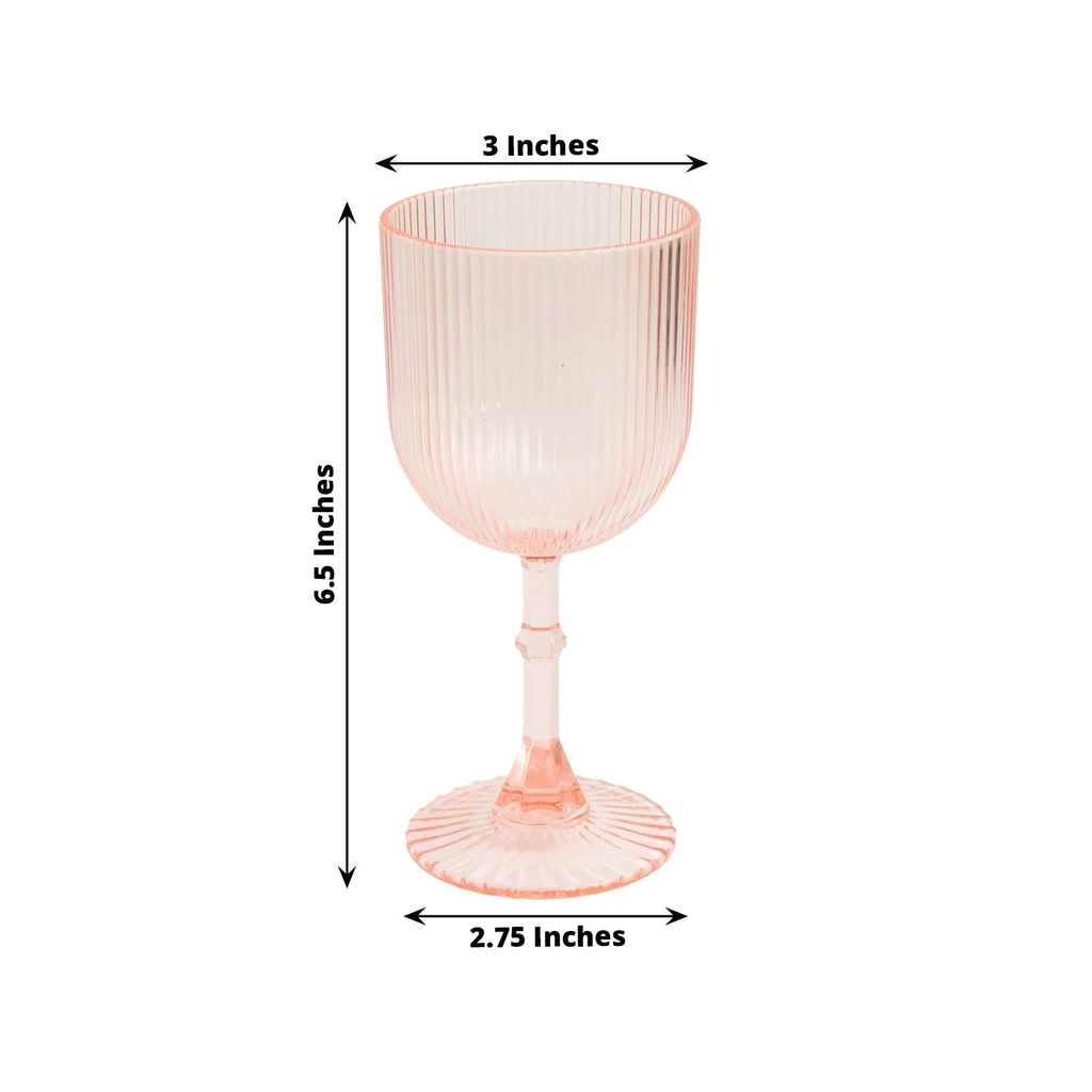 12 - Pack Plastic Goblets Transparent Blush Vintage Ribbed Pattern - Reusable Shatterproof Glassware 9oz - Bell Racket Store