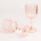 12 - Pack Plastic Goblets Transparent Blush Vintage Ribbed Pattern - Reusable Shatterproof Glassware 9oz - Bell Racket Store