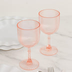 12 - Pack Plastic Goblets Transparent Blush Vintage Ribbed Pattern - Reusable Shatterproof Glassware 9oz - Bell Racket Store