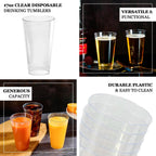 12 - Pack Plastic Party Cups Clear - Durable Disposable Tumblers for Drinks 17oz 5.5" - Bell Racket Store
