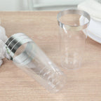 12 - Pack Plastic Party Cups Clear with Silver Rim - Durable Disposable Tumblers for Drinks 17oz 5.5" - Bell Racket Store