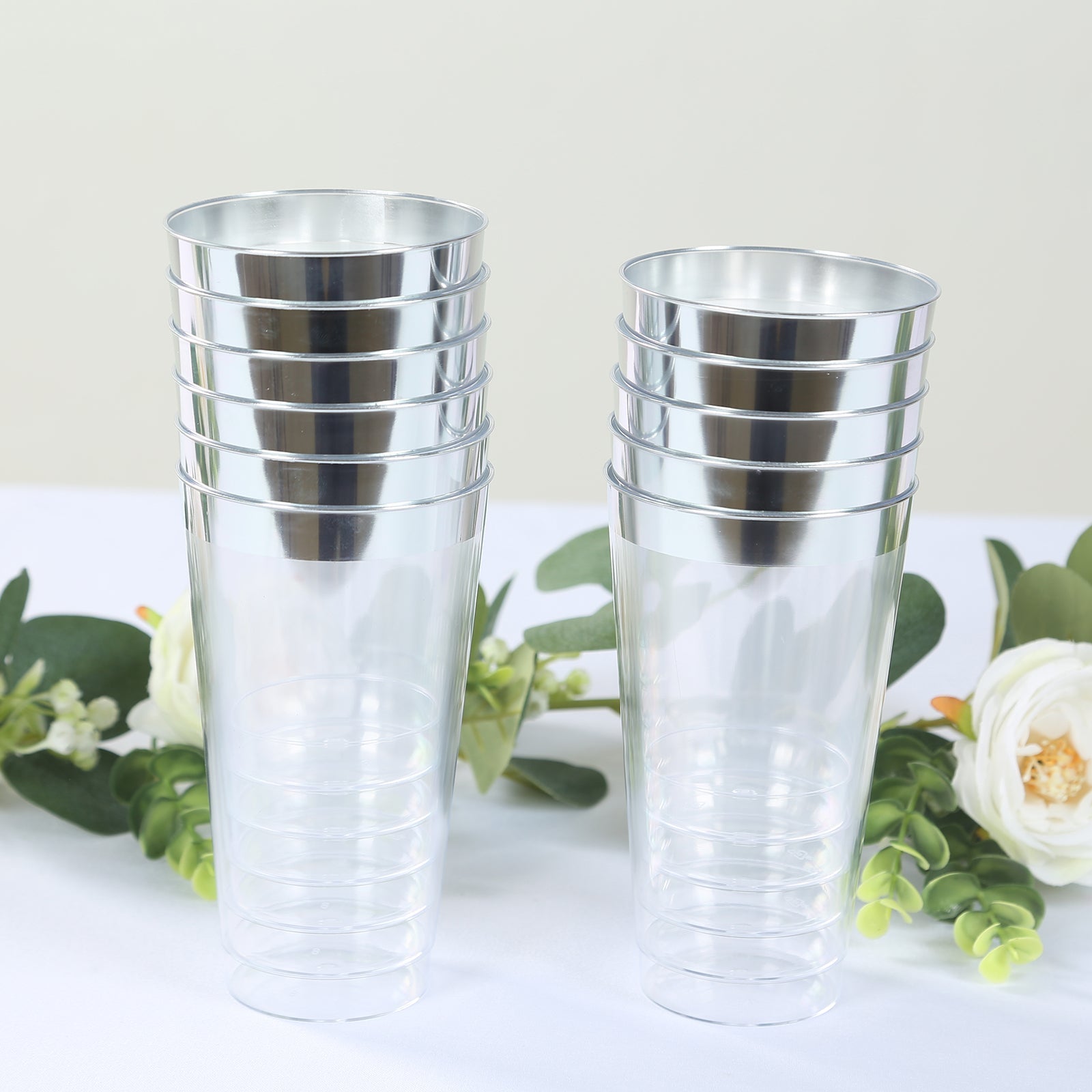 12 - Pack Plastic Party Cups Clear with Silver Rim - Durable Disposable Tumblers for Drinks 17oz 5.5" - Bell Racket Store