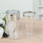 12 - Pack Plastic Party Cups Clear with Silver Rim - Durable Disposable Tumblers for Drinks 17oz 5.5" - Bell Racket Store
